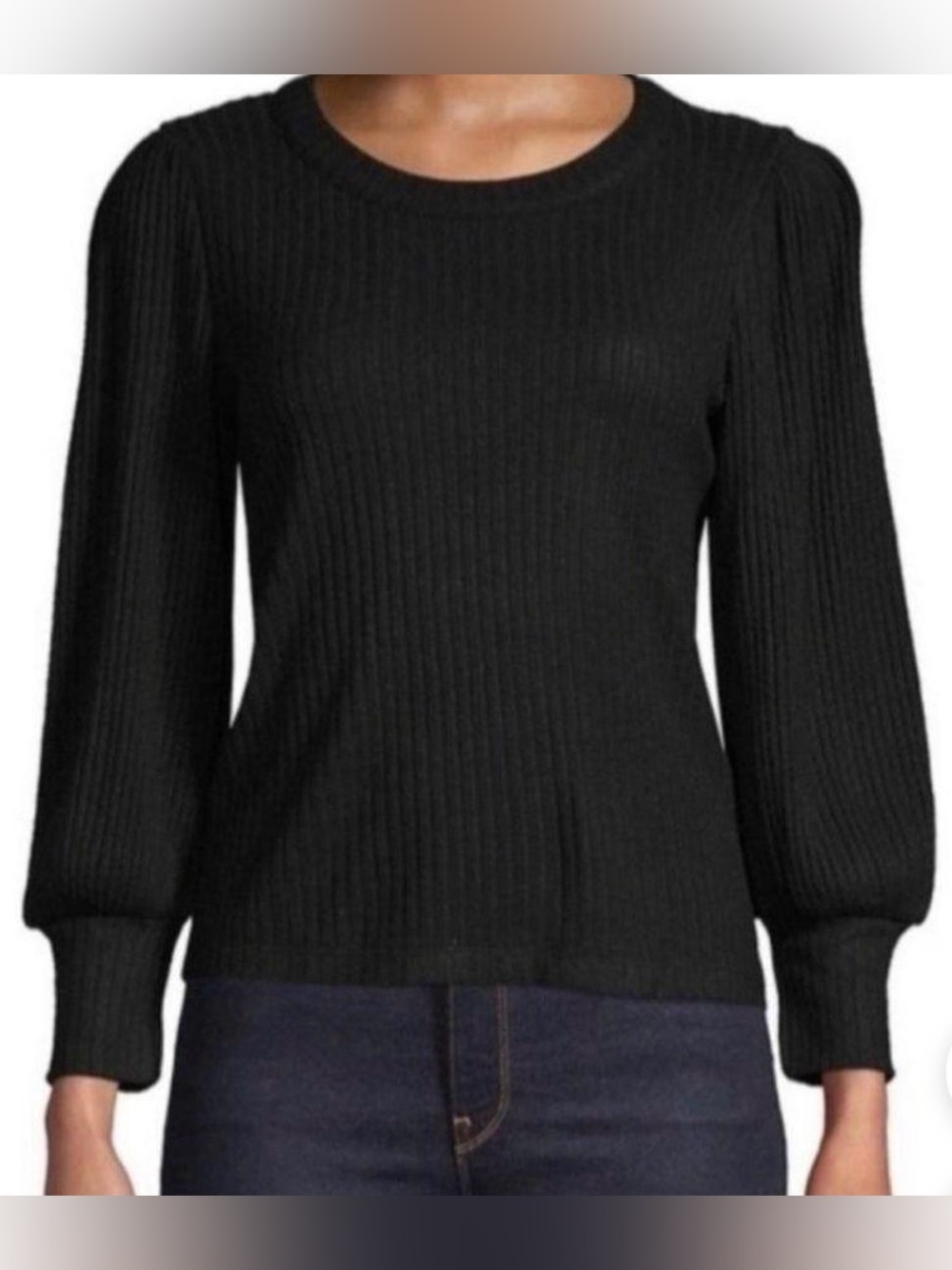 Madewell - Ribbed Black Lightweight Classic  Long Sleeve Sweater Size Small